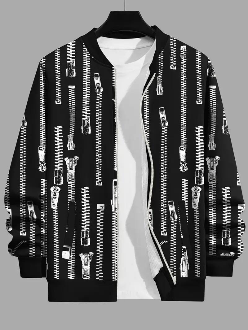 Men's Printed Polyester Jacket - 1 Pc Stylish Outerwear