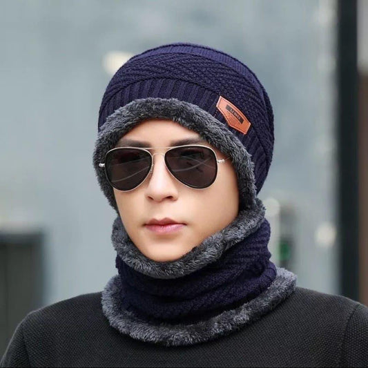 Warm Wool Beanie and Neck Warmer Set - 2 Pcs for Cold Weather Comfort