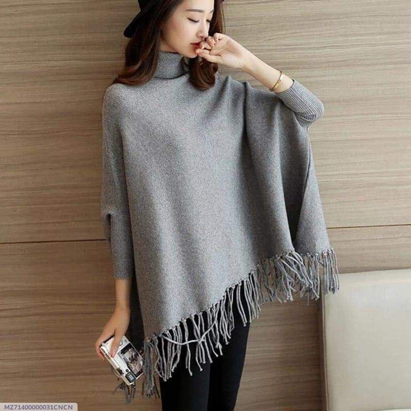 Women's Fleece Plain Poncho Cape Shawl