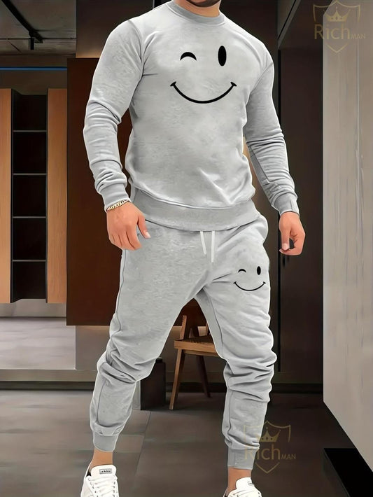 2 Pcs Men's Fleece Graphic Sweatshirt Track Suit