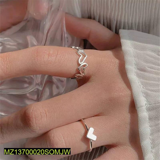 2 Pcs Alloy Silver Plated Trendy Heart Design Ring Set