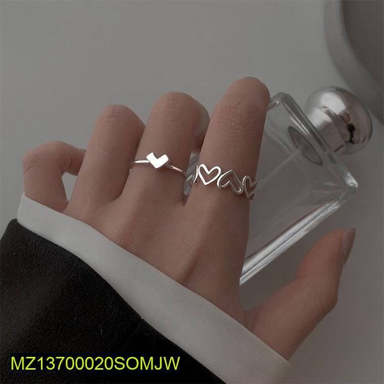 2 Pcs Alloy Silver Plated Trendy Heart Design Ring Set