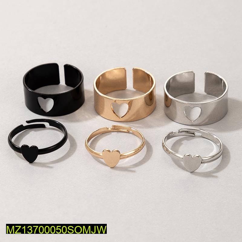 6 Pcs Trendy Couple Heart Rings