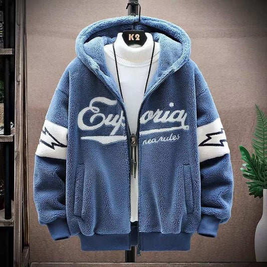 Men's Blue Hooded Jacket - 1 Pc Polyester Hoodie